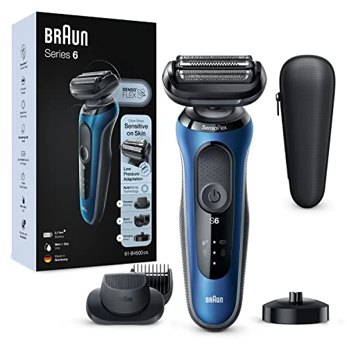 Braun Series 6 Electric Shaver with EasyClick Beard Trimmer Attachment, SensoFlex Razor Men's Electric, Charging Station, Wet & Dry, Gift Man, Made in Germany, 61-B4500cs, Blue