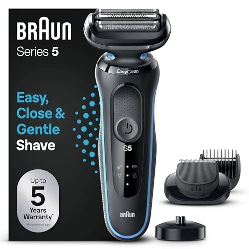 Oferta limitada: Braun Series 5 Afeitadora Eléctrica Hombre, Máquina de Afeitar Barba con Cabezal y Cuchillas Flexibles, Accesorio Cortabarba Incluido y Base De Carga, Impermeable y Recargable, 51-M4500cs, Gris/Azul de 149.99 EUR a 145.13 EUR (ahorro 3%)