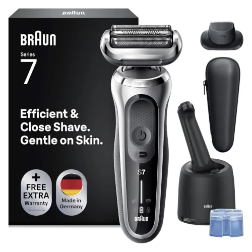 Offre limitée : Braun Rasoir Electrique Homme Series 7 70-S7200cc, Argent | Etanche, Batterie Rechargeable, Tondeuse ProLift, Coffret avec Etui de Voyage, Station de Nettoyage de 228.91 € à 228.91 € (0.00% de remise)