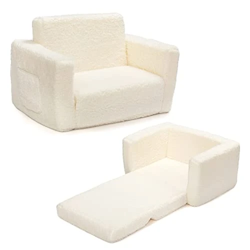 Beperkte aanbieding: BEJOY Kinderslaapbank, 2-in-1, Knuffelige Sherpa Peuterbank, Converteerbare Bank naar Ligstoel, Kinderslaapbank, Kinderdag- en Verjaardagscadeau voor Meisjes, Jongens, Wit van 62.99 EUR naar 62.99 EUR (besparing 0%)
