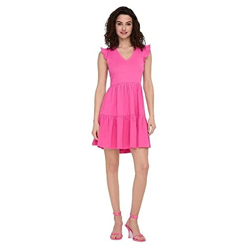 ONLY Onlmay Cap Sleev FRIL Dress Box JRS NOOS Jurk, Shocking Pink, M, shocking pink, M