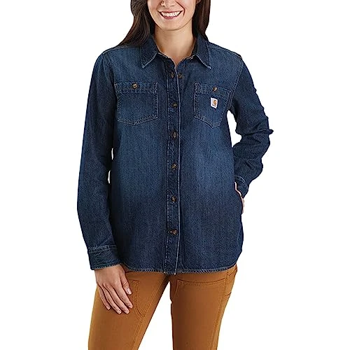 Carhartt Damen Lockere Passform, Langärmeliges Denim-Hemd, Zion, XL