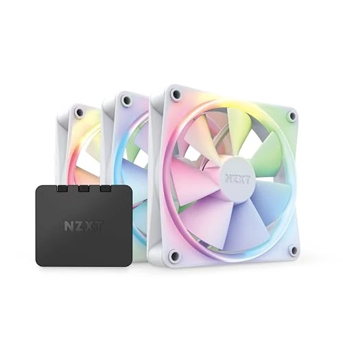 NZXT F120 RGB Fans - RF-R12TF-W1 - Personalizzazione avanzata dell'illuminazione - Raffreddamento silenzioso - Tripla (ventola e controller INCLUSI) - Ventola da 120 mm - Bianco