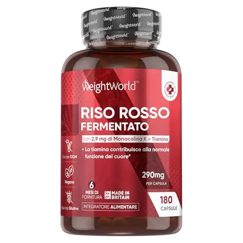 Offerta a tempo: Riso Rosso Fermentato Vegano, 2,9mg Monacolina K per dose, 1 Capsula al Giorno per 6 Mesi, Vitamina B1 come Tiamina, Coenzima Q10 come Ubiquinone, Integratore Riso Rosso Red Yeast Rice Senza Glutine - 5% da 9.99 € a 9.49 €