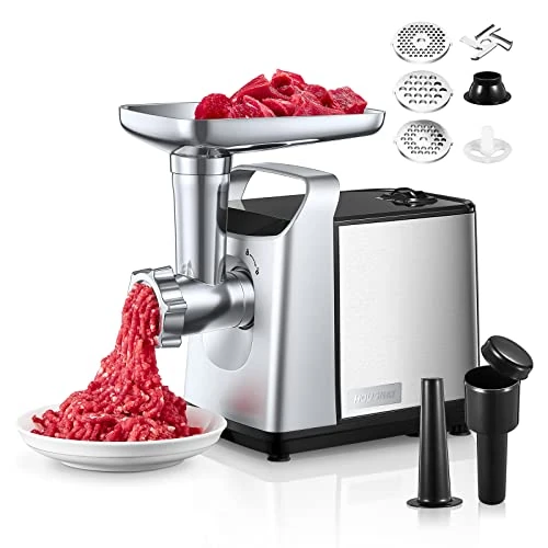 Oferta limitada: Picadora de Carne Eléctrica, Acero Inoxidable, HOUSNAT 3 en1 Profesional Máquina Picadora Carne con 3 Placas de Molienda, 1500W Max Motor de Cobre, Función Inversa, 1.6Kg/Min de 54.99 EUR a 54.99 EUR (ahorro 0%)