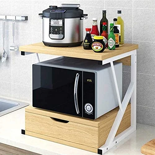 Offerta a tempo: BAKAJI Scaffalatura Mobile Scaffale Porta Microonde Struttura in Metallo con Ripiano in Legno MDF e Cassetto Organizer Mensola Porta Utensili Strumenti Cucina Design Moderno 54 x 35 x 50 cm - 10% da 34.90 € a 31.50 €
