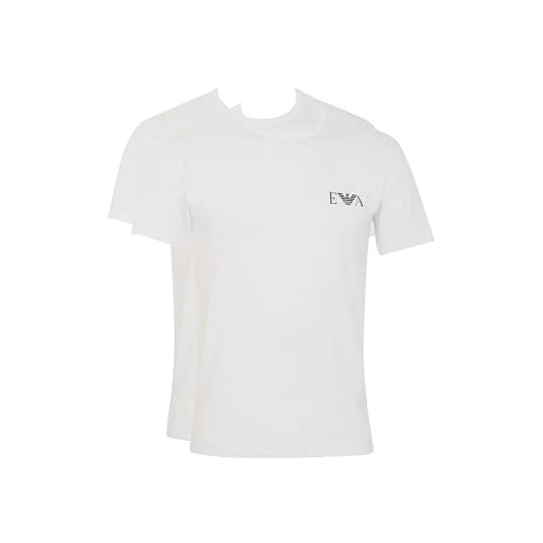 Emporio Armani Man's Bold Monogram 2-Pack Crew Neck T-Shirt, White, L, Fitted