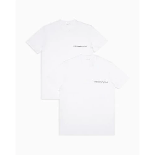 Emporio Armani Man'S Core Logoband - Paquete de 2 Camisetas de Cuello Redondo, Color Blanco, Talla S, Regular, Blanco/Blanco, S