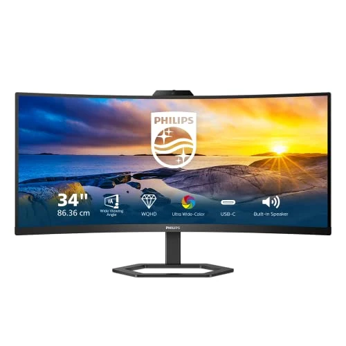 Limited-time offer: Philips 34E1C5600HE 34 inch QHD Monitor, 100Hz, VA, USB-C, WebCam, Height adjust, Speakers, FreeSync (2560 x 1440 @ 100Hz HDMI 1.4/ DP 1.2 USB-C USB 3.2) from 236.92 £ to 173.32 £ (save 26.84%)