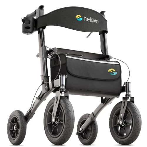 Tijdelijke aanbieding: HELAVO Rollator voor buiten met luchtbanden - opvouwbare aluminium rollator voor buiten met zitje - maximale mobiliteit en comfort voor buiten van 229.90 € naar 229.90 € (0.00% korting)