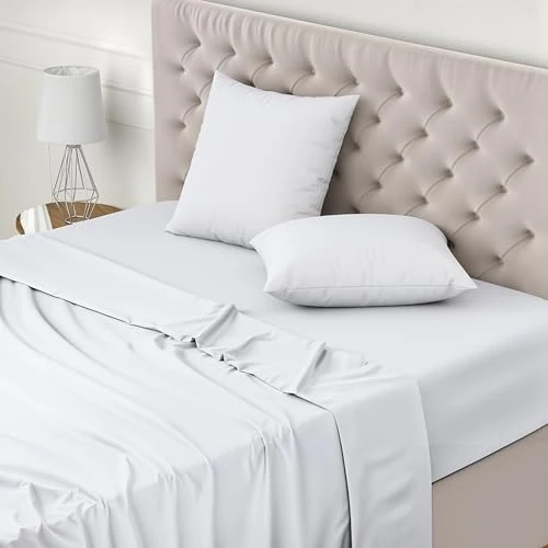 Utopia Bedding Parure de Lit 160x200, Draps de Lit 2 Personnes, Ensemble de Draps 4 Pièces, Polyester Microfibre, 1 Drap Housse 160x200, 1 Drap Plat 266x259 et 2 Taies d'oreillers 65x65, Blanc