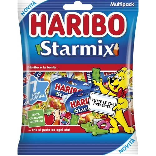 Haribo Starmix Multipack, 7 Mini Bustine da 40gr, Caramelle Gommose, Gusto Frutta, Ideali per una Festa di Compleanno - 280gr