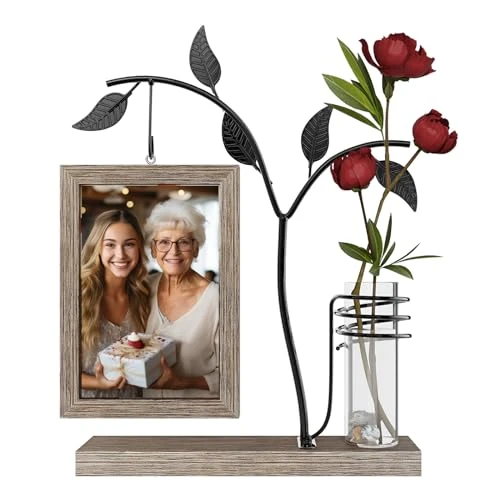Tijdelijke aanbieding: Fotolijst 6x4, tweezijdig, met dubbel glas en metalen bladeren. Geschikt voor twee foto's. Een attent cadeau voor moeder of oma (Donkerbruin) van 24.99 € naar 24.99 € (0.00% korting)