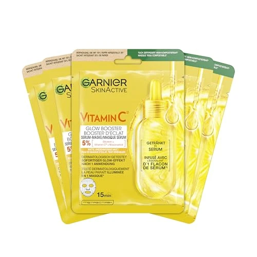 Zeitlich begrenztes Angebot: Garnier Feuchtigkeitsspendende Tuchmasken für sensible Haut, Mit Hyaluronsäure und Vitamin C, Für strahlende Haut und einen Glow-Effekt, SkinActive, 5 x 1 Masken von 7.99 € auf 5.99 € (25% Rabatt)