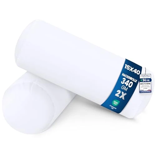 Utopia Bedding Bolster Kussen, Rond Steunkussen, Cilinder Kussen, Perfect voor reis (2, Wit, 15x40 cm)