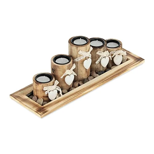 Limited offer: Relaxdays Tealight Holder Set with Tray & Pebbles, 39.5 cm, Table Centrepiece, Lounge & Dining Room, 5 Candles, Brown from 48.90 EUR to 48.90 EUR (save 0%)