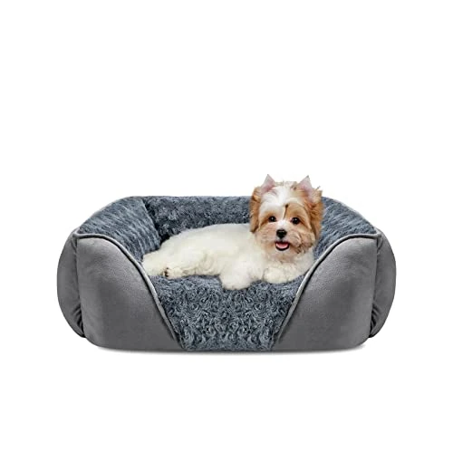 JOEJOY Washable Dog Bed for Small Dogs, Non-Slip Rectangular Dog Sofa, Cotton-Filled, Fits up to 9 kg Pets (51 x 48 x 15 cm)