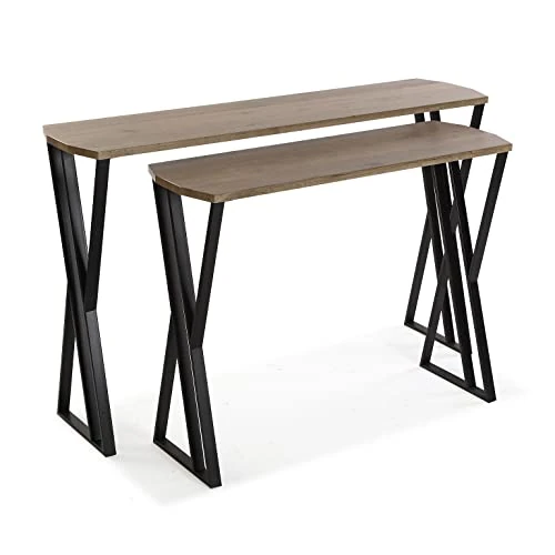 Offerta a tempo: VERSA Oakland Consolle Ingresso, Tavolo Consolle, Tavolino Ingresso, Tavolo Salotto, Set di 2, Misure (A x L x l) 75 x 30 x 120 cm, Legno e Metallo, Colore Marrone e Nero - 65% da 323.99 € a 112.09 €