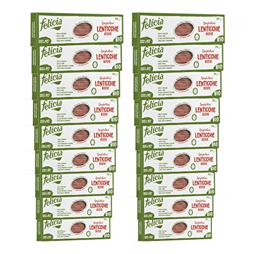 Offerta a tempo: Felicia, Spaghettoni di Lenticchie Rosse, Pasta di Legumi Naturale e Biologica, Ricca Fonte di Fibre, di Proteine Vegetali e di Sali Minerali, Senza Glutine, Box da 18 Confezioni - 0.00% da 59.47 € a 59.47 €