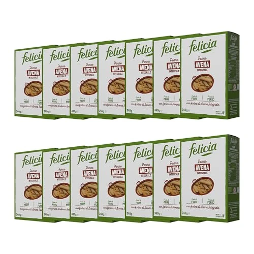 Offerta a tempo: Felicia, Penne Rigate con Avena Integrale, Pasta Biologica con Farina di Avena Integrale, Ricca Fonte di Ferro e di Fibre, il Sapore Delicato Consente Molteplici Abbinamenti, Box da 14 Confezioni - 21% da 30.50 € a 24.00 €