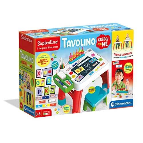 Clementoni Sapientino - Tavolo Cresci con Me, Tavolino Multiattività Interattivo, Bambini 3-6 Anni, Gioco Educativo per Imparare Alfabeto, Numeri, Forme e Colori, Made in Italy, Lingua Italiana, 16745