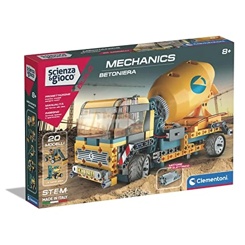 Clementoni - Science Build-Truck Concrete Mixer - Children's Construction Set, Mechanical Laboratory, Scientific Game 8 Years (Italian Version) -Made in Italy, Multicolor, 19296