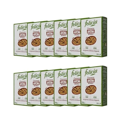 Offerta a tempo: Felicia, Casarecce con Avena Integrale, Pasta Biologica con Farina di Avena Integrale, Ricca Fonte di Ferro e di Fibre, il Sapore Delicato Consente Molteplici Abbinamenti, Box da 12 Confezioni - 23% da 40.39 € a 31.30 €