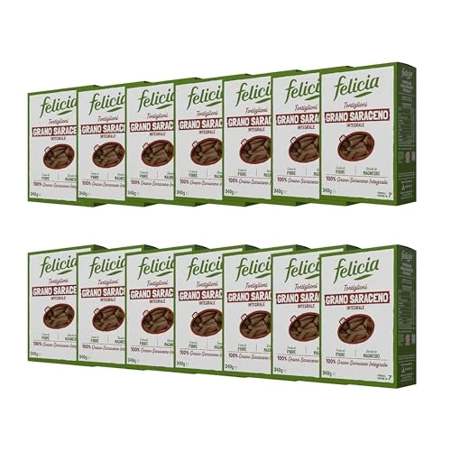 Offerta a tempo: Felicia, Tortiglioni di Grano Saraceno Integrale, Ricca di Magnesio, Ricca di Manganese, Fornte di Fibre, Senza Glutine, Bio, Vegan, Gusto Deciso, Box da 14 Confezioni - 37% da 39.60 € a 25.06 €