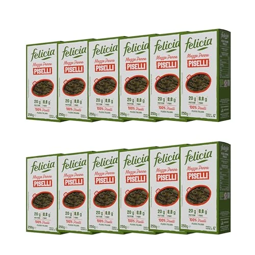Offerta a tempo: Felicia, Mezze Penne di Piselli Verdi, Pasta Biologica Fonte di Ferro, Ricca di Fibre e di Proteine, Senza Glutine, Piatto Sano, Nutriente e dal Gusto Autentico di Legumi, Box da 12 Confezioni - 0.00% da 31.80 € a 31.80 €