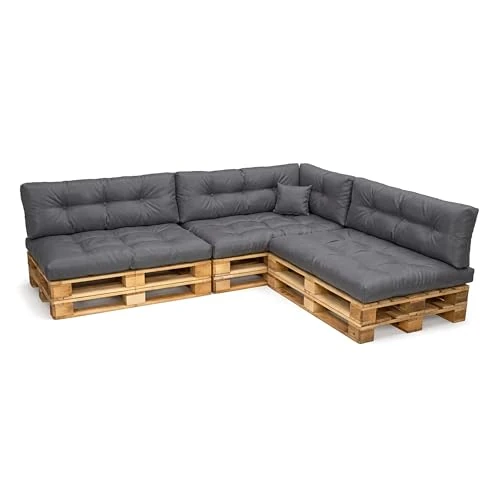 Limited-time offer: POKAR Euro Pallet Pillows Waterproof Cushions Set of 8: 3x 120x80 + 3x 120x40 + 1x 60x40 + 1x 40x40, Cold Foam, Garden Furniture, without Pallets, Anthracite from 178.99 £ to 178.99 £ (save 0.00%)