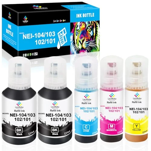 Offerta a tempo: LeciRoba E-104 per epson 104 103 102 Ecotank Multipack use with ET-2710 ET-2711 ET-2712 ET-2714 ET-2715 ET-2720 ET-2721 ET-2726 ET-2810 ET-2810 5 ET-2 820 ET-2821 ET-2825 ET-2826 ET-4700 ET-4800 (5PK) - 0.00% da 19.99 € a 19.99 €