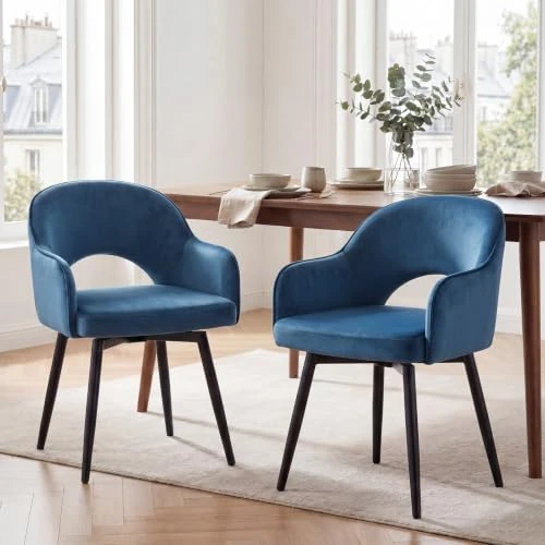 Offerta a tempo: chairus Set di 2 Sedie da Pranzo in Velluto Sedia Cucina Girevole, Blu - 0.00% da 176.69 € a 176.69 €
