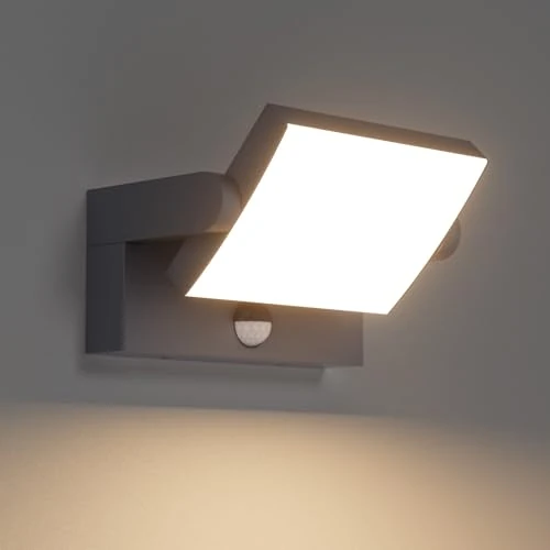 Limited-time offer: Klighten 24W Outdoor Wall Light with Motion Sensor Waterproof IP65, Modern Aluminum Wall Lamp Outside/Indoor with Swiveling LED Panel for Entrance Garden Terrace, Anthracite, Warm White 3000K from 53.99 £ to 53.99 £ (save 0.00%)