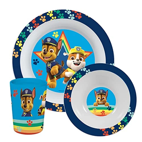 Tijdelijke aanbieding: Paw Patrol ontbijtset, 3-delige serviesset met bord, kom en drinkbeker, kinderservies van kunststof, vaatwasmachine-/magnetronbestendig van 10.17 € naar 10.17 € (0.00% korting)