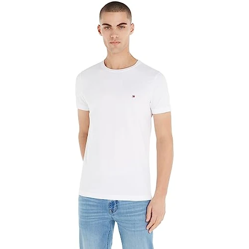 Tommy Hilfiger Herren T-Shirt Kurzarm Core Stretch Slim Fit, Weiß (White), XL