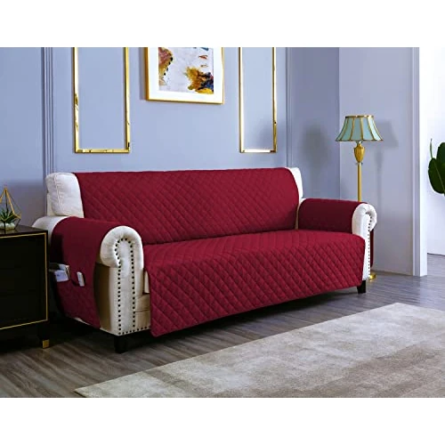 Oferta limitowana: Pokrowiec na kanapę na 3 Miejsca (170 CM) wodoodporny z kieszeniami na drobiazgi, pikowany pokrowiec przeciwdrapaniowy, pokrywa na kanapę koloru kremowego Wino Czerwone z 239.92 zł na 142.53 zł (oszczędź 40.59%)