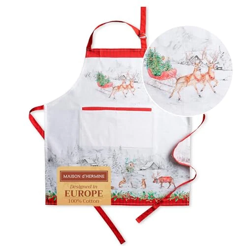 Offre limitee: Maison d' Ermine Christmas Tradition Tablier de Cuisine 100% Coton Tradition de Noël avec Col Ajustable, Poche Centrale pour Femme Homme Thanksgiving/Noël (70cm x 85cm) de 25.99 EUR a 20.79 EUR (economie 20%)