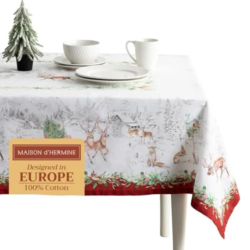 Oferta limitada: Maison d' Hermine Christmas Tradition Mantel 100% algodón para cocina, cena, mesa, decoración de fiestas, bodas, Acción de Gracias y Navidad, Decoración Navideña (140 cm x 180 cm) de 52.99 EUR a 52.99 EUR (ahorro 0%)