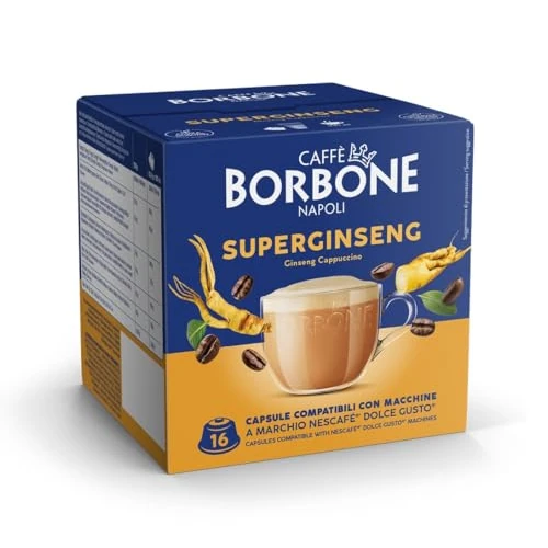 Offerta a tempo: Caffè Borbone SuperGinseng - Caffè al Ginseng - 64 capsule (4 confezioni da 16) - Compatibili con le Macchine Nescafè* Dolce Gusto* - 20% da 22.51 € a 18.10 €
