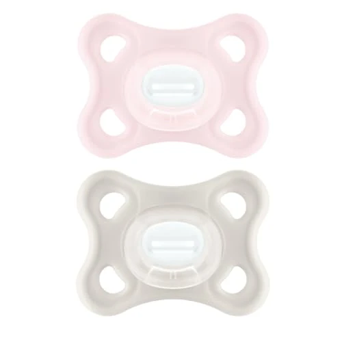 Offerta a tempo: MAM Comfort, 2 ciucci per bambini piccoli, 2 – 6 mesi, ultra morbidi e leggeri, per bambini piccoli, tettarelle ortodontiche 100% silicone MAM SkinSoft con scatola di sterilizzazione, colore: Rosa - 0.00% da 14.99 € a 14.99 €