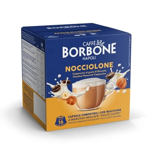 Offerta a tempo: Caffè Borbone Nocciolone - Cappuccino al gusto di Nocciola - 64 capsule (4 confezioni da 16) - Compatibili con le Macchine Nescafè* Dolce Gusto* - 7% da 17.56 € a 16.33 €