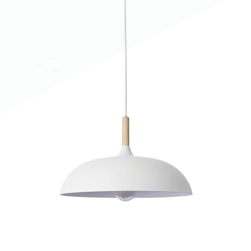 Limited-time offer: B·LED BARCELONA LED BarcelonaLED Nordic Decorative Wooden Pendant Light with White Aluminium Lampshade Diameter 35 cm E27 Socket for Dining Room Living Room Kitchen Indoor from 50.48 GBP to 50.48 GBP (save 0%)