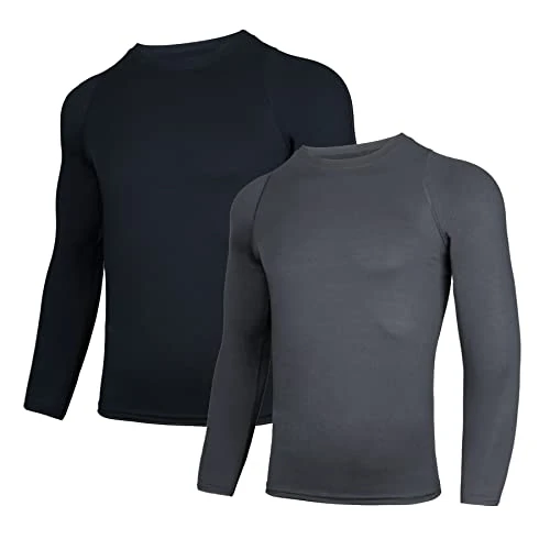 Limitiertes Angebot: AMZSPORT Herren 2er Pack Kompressionsshirt Langarm Funktionsshirt Schnelltrocknendes Laufshirt Atmungsaktiv Sportshirt für Männer, Schwarzgrau，M von 24.98 EUR auf 19.73 EUR (Spare 21%)