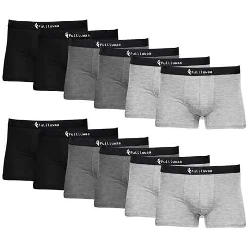 Fullluwaa Men's Boxers Shorts 12-Pack - Premium Cotton Blend, Tagless Comfort Men's Underwear, Boxers for Men