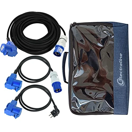 Offerta a tempo: Electraline Set Campeggio IP44, Prolunga Industriale in Gomma 10 m e Adattatore 1,5 m (Doppia Presa Schuko e CEE, Spina CEE), Cordone 1,5 m (Doppia Presa Schuko e CEE, Spina Schuko), Box Organizer - 0.00% da 71.20 € a 71.20 €
