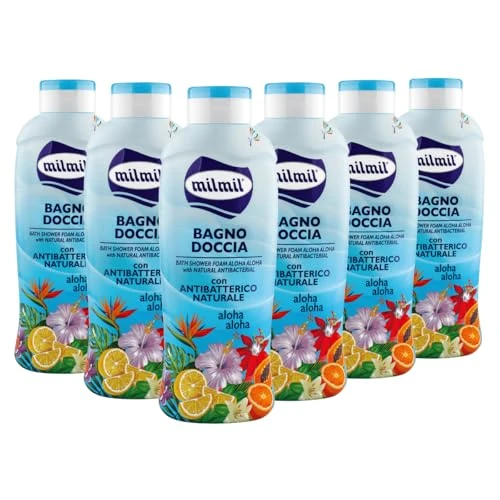 Offerta a tempo: Milmil Bagno Doccia Aloha Aloha, Fragranza Intensa con Antibatterico Naturale, Dermatologicamente Testato PH Fisiologico - 6 x 1000 ML - 0.00% da 19.39 € a 19.39 €