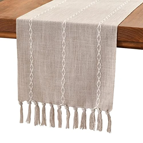 Offerta a tempo: Wracra Runner tavola in Lino di Cotone Stile Agriturismo Runner da tavola caffè 150cm con Nappe a Mano per Feste, per la Sala da Pranzo, Decorazioni per la tavola da Dessert (caffè Chiaro, 150cm) - 20% da 15.95 € a 12.76 €