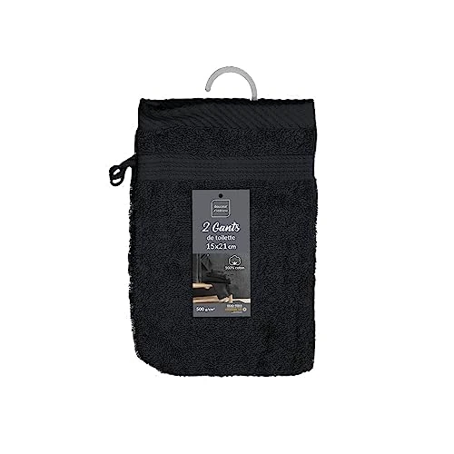 douceur d'intérieur, 2 washandjes (15 x 21 cm) tederheid zwart, effen spons