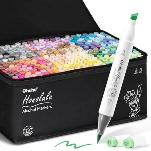 Ohuhu Juego de rotuladores, rotuladores de doble cara, punta de color Chisel, marcadores de alcohol para cómics, manga, pincel para bocetos, caligrafía, dibujo, serie Honolulu