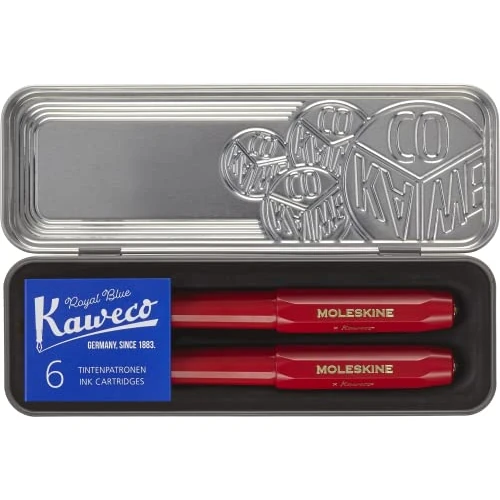 Limited offer: Moleskine x Kaweco Fountain Pen in ABS plastic with Gold-Plated Size M Nib and Refillable Ballpen for Writers, Note-Takers, Refill 1.0mm with Blue Ink and 6 Blue Ink Cartridges included, Color Red from 46.73 EUR to 46.73 EUR (save 0%)